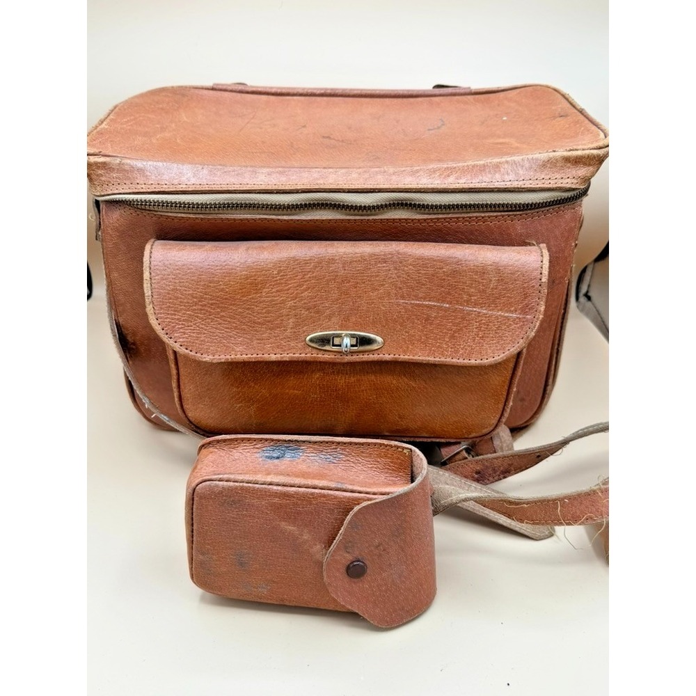Vintage Top Grain Pigskin Leather Camera Bag Japan Red Velvet w/ Accessory Case
